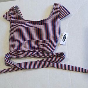 OLD NAVY swim top red white and blue stripes